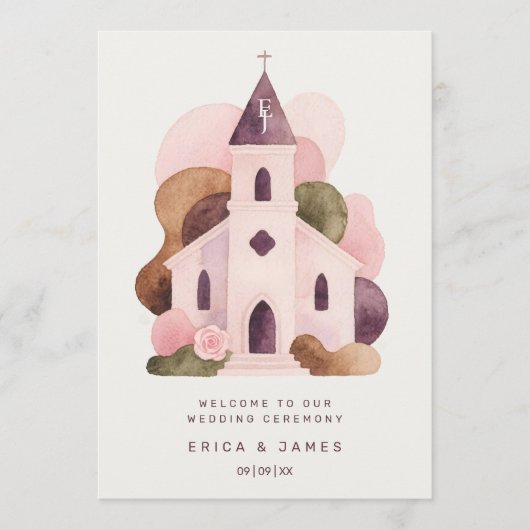 Lovely Rustic Pink Tones Church Wedding Programm (Vorderseite)