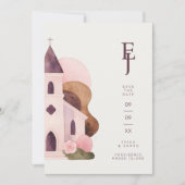 Lovely Rustic Pink Tones Church Wedding QR Save The Date (Vorderseite)
