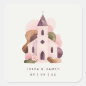 Lovely Rustic Pink Tones Church Wedding Quadratischer Aufkleber (Vorderseite)