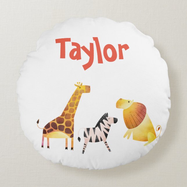 Lovely Safari Giraffe Lion und Zebra Rundes Kissen (Vorderseite)