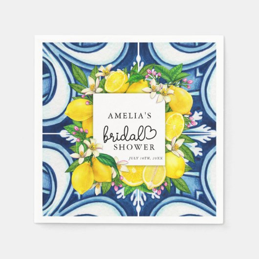 Lovely Script Heart | Lemon | Brautparty Napkin Serviette (Vorderseite)