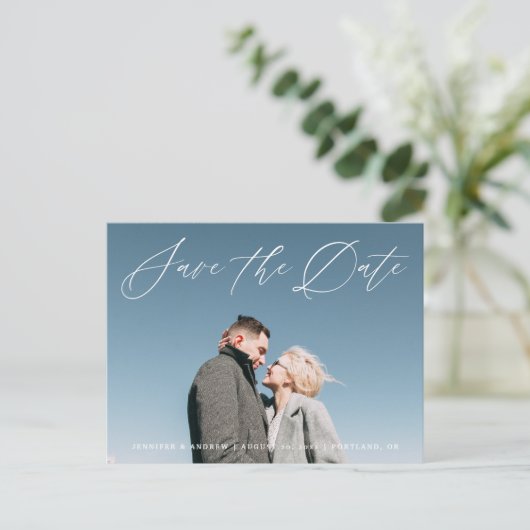 Lovely Script | Save the Date Ankündigung von Foto Postkarte (Stehend Vorderseite)