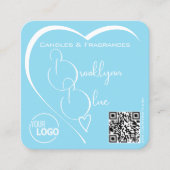 Lovely Sky Blue and White Heart mit Logo QR Code Quadratische Visitenkarte (Vorderseite)