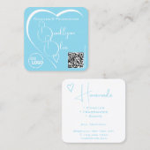Lovely Sky Blue and White Heart mit Logo QR Code Quadratische Visitenkarte (Vorne/Hinten)