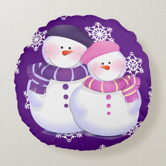Lovely Snowman Couple Round Kissen (Vorderseite)