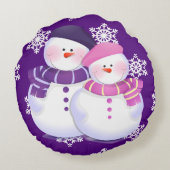 Lovely Snowman Couple Round Kissen (Rückseite)