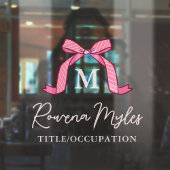 Lovely Striped Pink Bow Monogram name In Script Fensteraufkleber