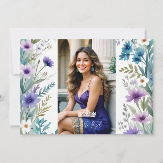 Lovely Sweet Floral Garland Spanish Photo Mis XV I Einladung (Vorderseite)