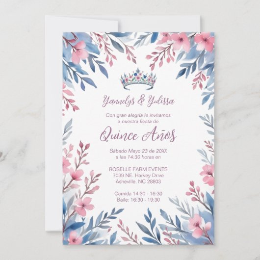 Lovely Twins Botanical Frame Tiara Spanish Photo Einladung (Vorderseite)