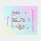Lovely Unicorn Dreams Personalisiert Fleecedecke (Vorderseite (Horizontal))