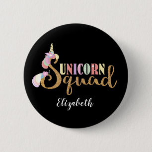 Lovely Unicorn Squad Gold Glitzer Rainbow Button