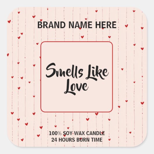 Lovely Valentine Candle Label With Editable Text  Quadratischer Aufkleber (Vorderseite)