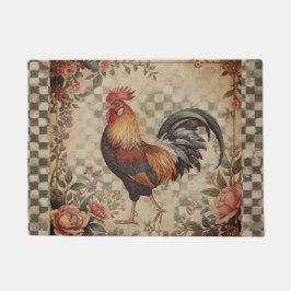 Lovely Vintage Rooster and Flowers Pattern  Fußmatte