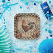 Lovely Vintage Rooster and Flowers Pattern Pappteller (Party)
