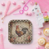 Lovely Vintage Rooster and Flowers Pattern Pappteller (Party)