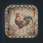 Lovely Vintage Rooster and Flowers Pattern Pappteller<br><div class="desc">Lovely Vintage Rooster and Flowers Pattern</div>