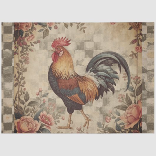 Lovely Vintage Rooster and Flowers Pattern  Seidenpapier (Vorderseite)