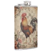 Lovely Vintage Rooster ,Flowers Pattern, Checke Flachmann (Rechts)