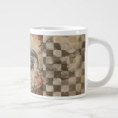Lovely Vintage Rooster ,Flowers Pattern, Checke Jumbo-Tasse (Rechts)