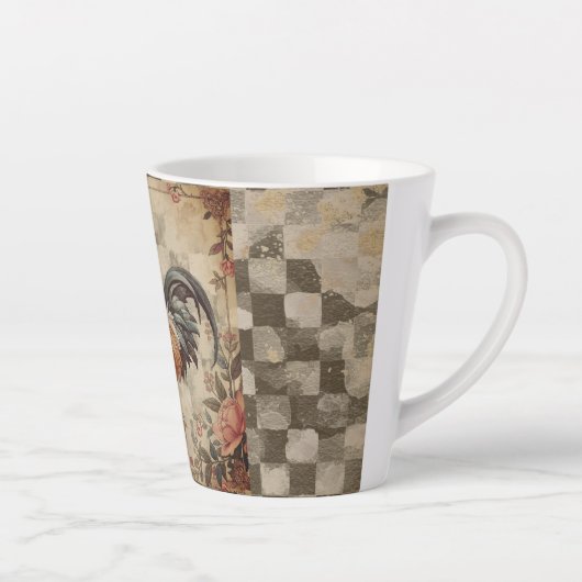 Lovely Vintage Rooster ,Flowers Pattern, Checke Milchtasse (Rechts)