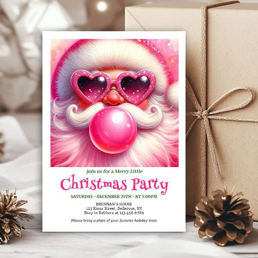 Lovely Watercolor Pink Santa Bubble Gum Christmas Einladung