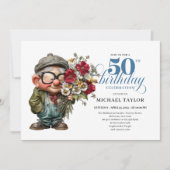 Lovely Whimsical Man 50th Birthday Humor Cartoon  Einladung (Vorderseite)