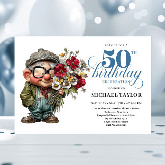 Lovely Whimsical Man 50th Birthday Humor Cartoon Einladung