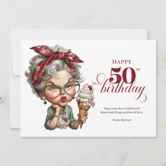 Lovely Whimsical Woman 50th Birthday Humor Greetin Einladung (Vorderseite)