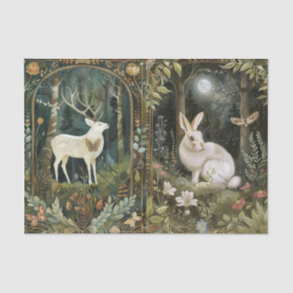 Lovely White Deer & Rabbit in the Forest Moonlight Seidenpapier