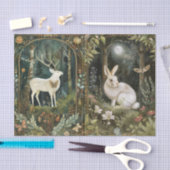 Lovely White Deer & Rabbit in the Forest Moonlight Seidenpapier (Handwerk)