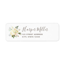 Lovely White Florals Script Rücksendeadresse