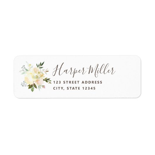 Lovely White Florals Script Rücksendeadresse (Vorne)