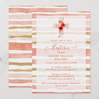 Lovely Wildflowers Christian Cross Baptism Einladung