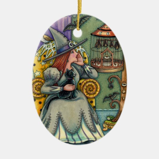 LOVELY WITCH, CAT & HER PETS, BVT CAGE, HALLOWEWEE KERAMIK ORNAMENT (Vorne)