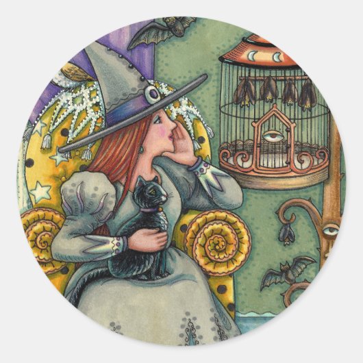 LOVELY WITCH, CAT & HER PETS, BVT CAGE, HALLOWEWEE RUNDER AUFKLEBER (Vorderseite)