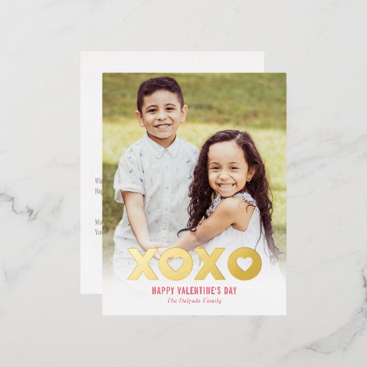Lovely XOXO Foil Valentine's Day Foto Postkarte (Vorderseite/Rückseite)