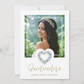 Lovely XVs Floral Blue & Gold Heart Shape Wreath Einladung (Vorderseite)