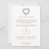 Lovely XVs Floral Blue & Gold Heart Shape Wreath Einladung (Rückseite)