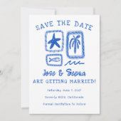 LoveNote vom Sea Beach HandGezeichnet Niedliche Cu Save The Date (Vorderseite)