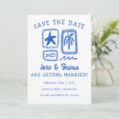 LoveNote vom Sea Beach HandGezeichnet Niedliche Cu Save The Date (Stehend Vorderseite)