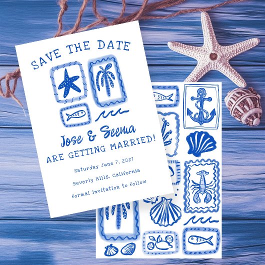 LoveNote vom Sea Beach HandGezeichnet Niedliche Cu Save The Date