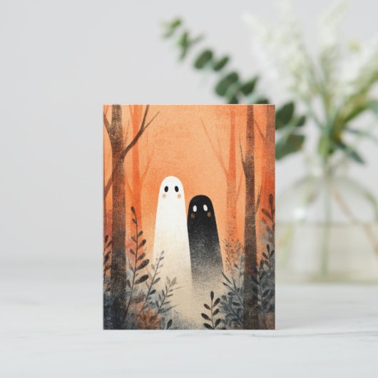 Lover Ghosts Spookoky Niedlich Watercolor Hallowee Postkarte (Stehend Vorderseite)