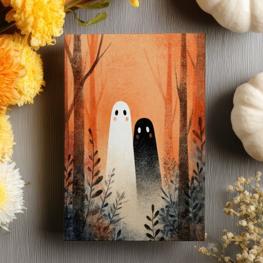 Lover Ghosts Spookoky Niedlich Watercolor Hallowee Postkarte