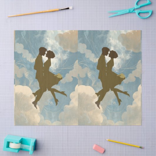 Lovers Couple in the Blue Sky Collage Seidenpapier (Basteln)