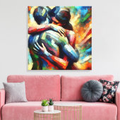 Lover's Embracing ai Oil Paint Style Leinwanddruck (Insitu (Wohnzimmer))