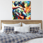 Lover's Embracing ai Oil Paint Style Leinwanddruck (Insitu (Schlafzimmer))