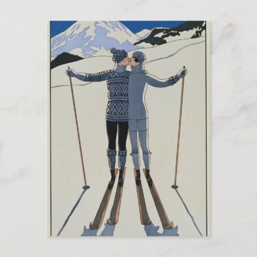 <Lovers in the Snow>von Georges Barbier Postkarte (Vorderseite)