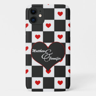 Lovers Initials Red Heart Checkerboard Case-Mate iPhone Hülle