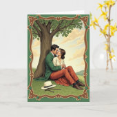 Lovers Kiss Under Tree Scene Card Karte (Gelbe Blume)