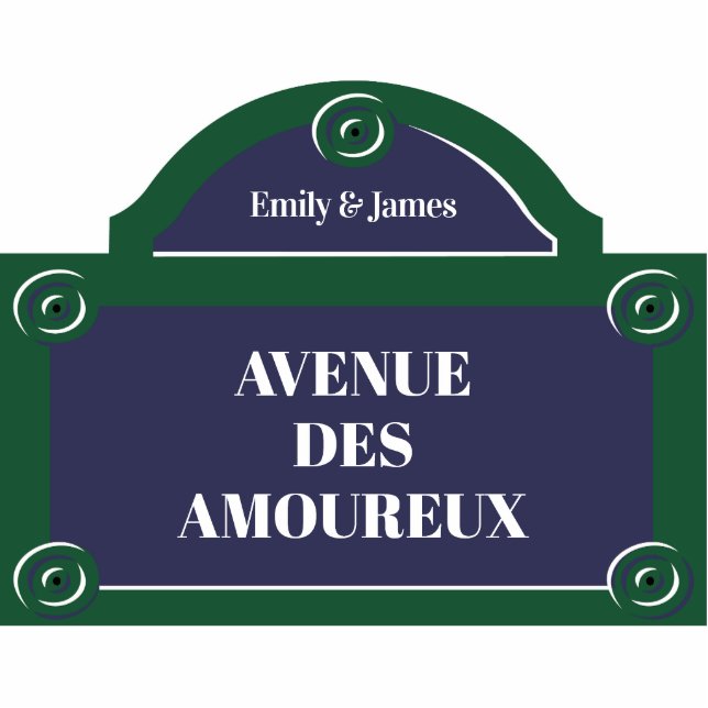 Lovers Lane Romantic Couple Paris Street Sign Fotoskulptur Magnet (Vorne)